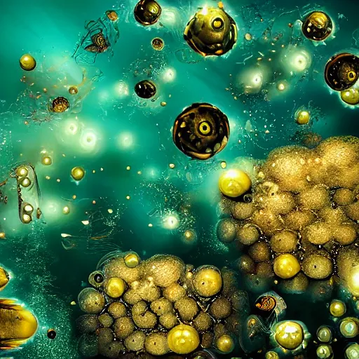 Image similar to army of air bubbles under water, fantasy