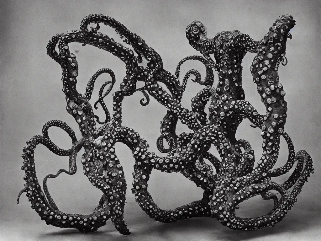 Image similar to flaming gothic stone armchair in the shape of octopus. karl blossfeldt, salvador dali