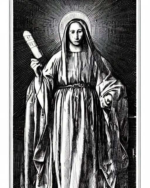 Image similar to an engraving portrait of mary mother of christ, by albrecht durer and virgil finlay, intricate details, fine inking lines, hd, 4 k, photorealistic
