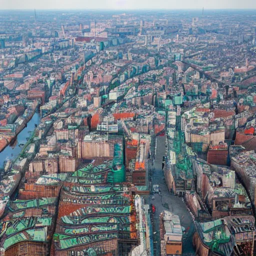 Image similar to warsaw postapocalyptic, panorama, bird's eye view