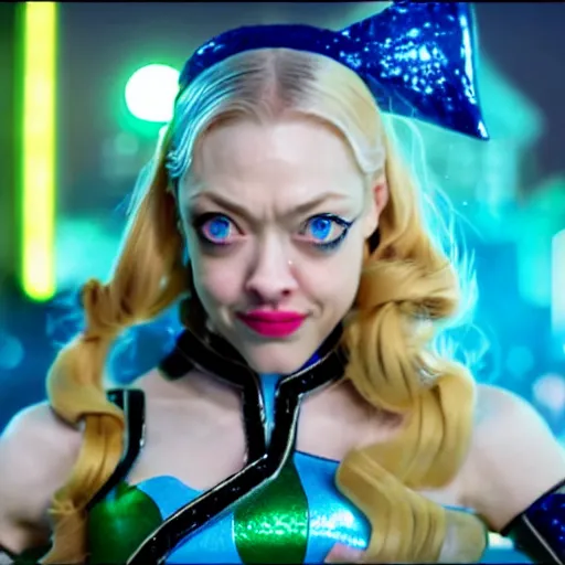 Image similar to cinematic scene with amanda seyfried as jolyne from jojo's bizarre adventure, live action film, stone ocean, dramatic, small details, volumetric lighting, still frame