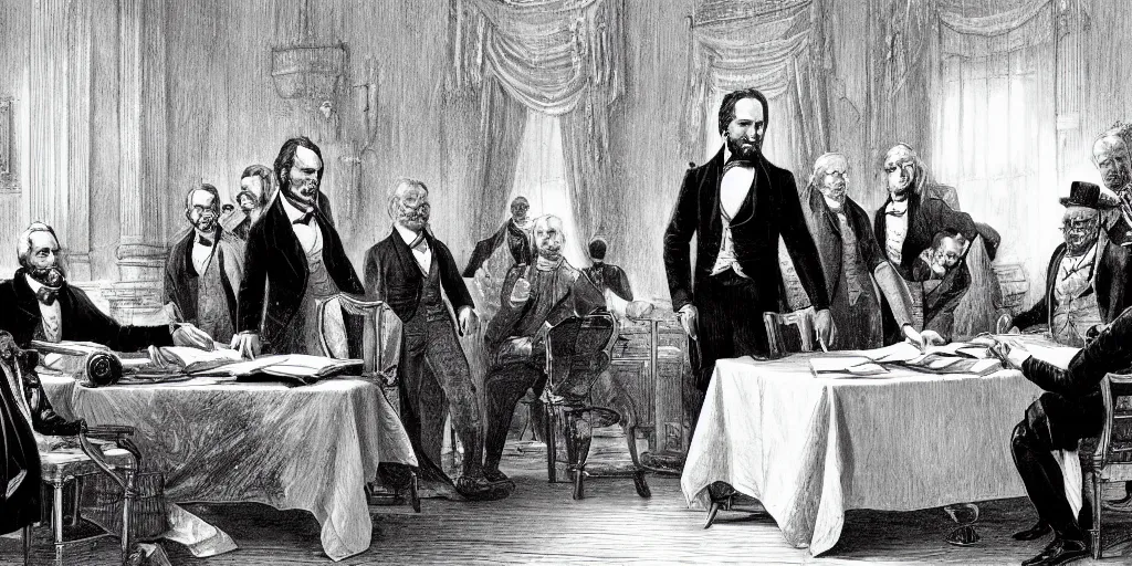 Image similar to five score years ago, a great american, in whose symbolic shadow we stand today, signed the emancipation proclamation. ultrafine highly detailed colorful illustration, intricate linework, sharp focus, octopath traveler, final fantasy, unreal engine highly rendered, global illumination, radiant light, intricate environment