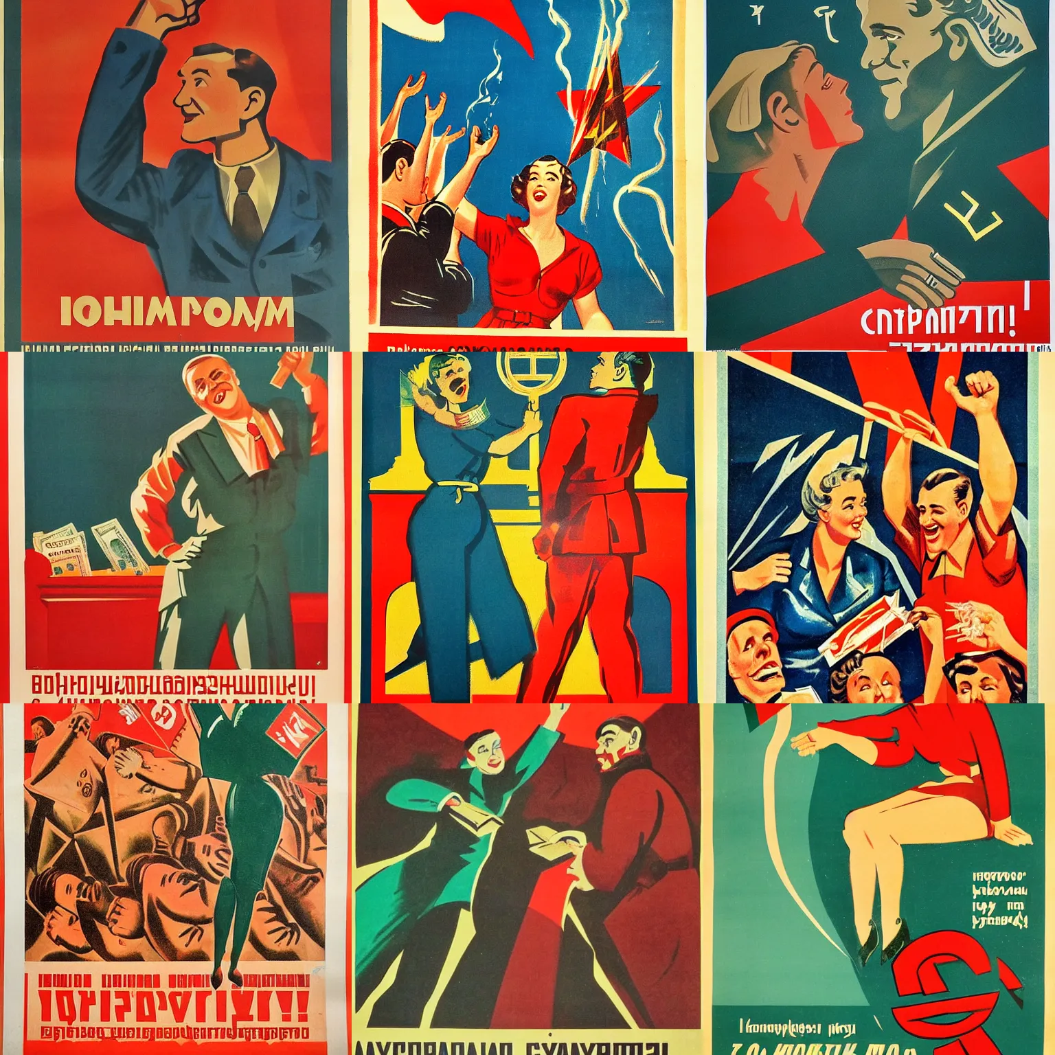 Prompt: 1 9 5 0 soviet propaganda poster of praising money and capitalism, highly detailed,