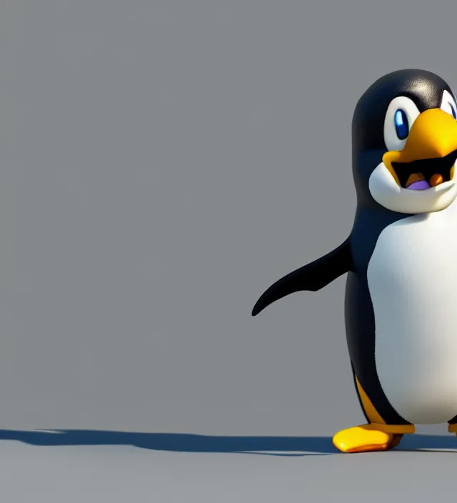 Prompt: studio 3 d render of a brand new penguin!!!!! mario kart character, white background, perfectly shaded, trending on artstation, octane render, unreal engine 5 render
