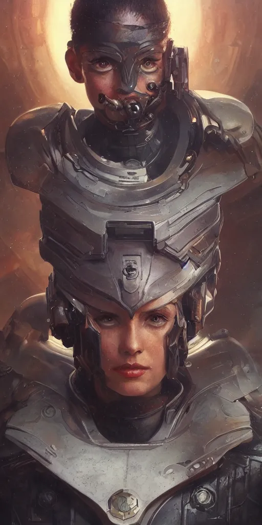 Prompt: scifi character portrait Painting of a futuristic captain, warhammer , dystopian mood, intricate, wild, highly detailed, digital painting, artstation, concept art, smooth, sharp focus, illustration, art by artgerm and greg rutkowski, and alphonse mucha