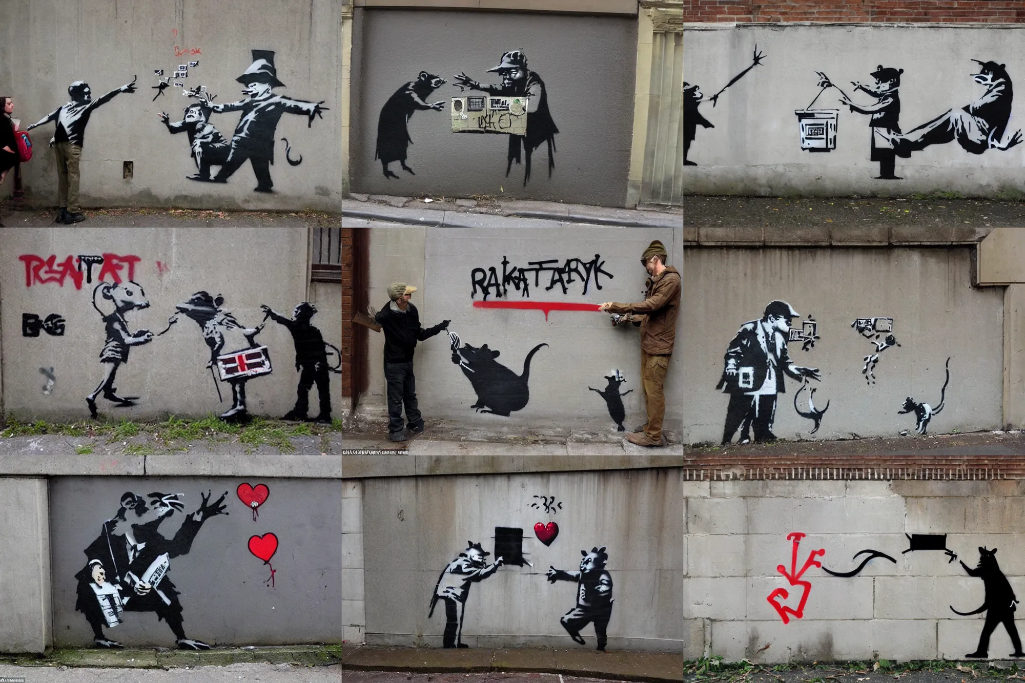 Prompt: banksy graffiti showing greedy banksters as rats