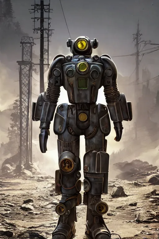 Image similar to fallout 7 6 power armor, hyper realistic, design by mark ryden and pixar and hayao miyazaki, unreal 5, daz, hyperrealistic, octane render, cosplay, rpg portrait, dynamic lighting, intricate, that looks like it is from borderlands and by feng zhu and loish and laurie greasley, victo ngai, andreas rocha, john harris