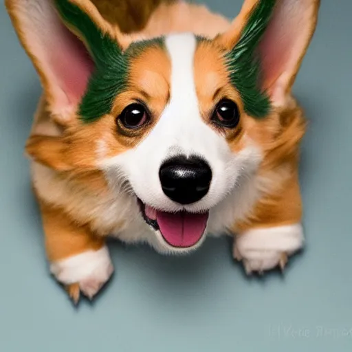 Prompt: a corgi as baby yoda, studio lighting, in the style of annie leibovitz - h 6 4 0