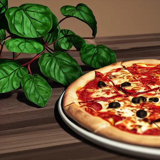 A table with pizza and a glass vine next to it, Stable Diffusion