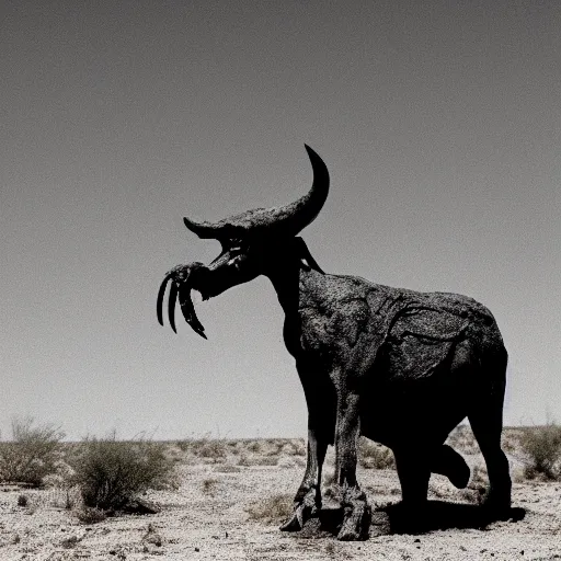 Image similar to photorealistic demonic creatures in the desert, film grain, washed out