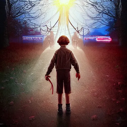 Image similar to a demonic realm in stranger things, artstation hall of fame gallery, editors choice, # 1 digital painting of all time, most beautiful image ever created, emotionally evocative, greatest art ever made, lifetime achievement magnum opus masterpiece, the most amazing breathtaking image with the deepest message ever painted, a thing of beauty beyond imagination or words