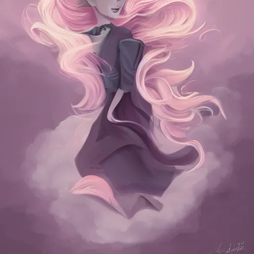 Prompt: digital painting, full body portrait, dynamic poses, anime face, joyful, epic, flowing dress, smooth, enigmatic, woman, pink and grey clouds, glowing flowing hair, by lois van baarle, by loish, trending on artstatio