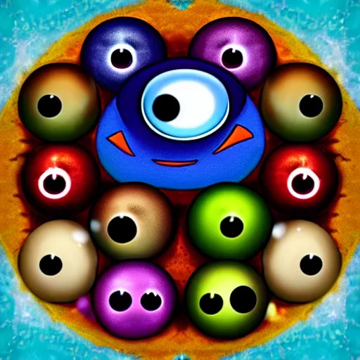 Image similar to a monster with 8 - balls for eyes