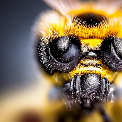 Prompt: macro photography of a bee landing on the pollen covered nose of a dog. bokeh. contest winning photography. 4 k. hyper - realistic
