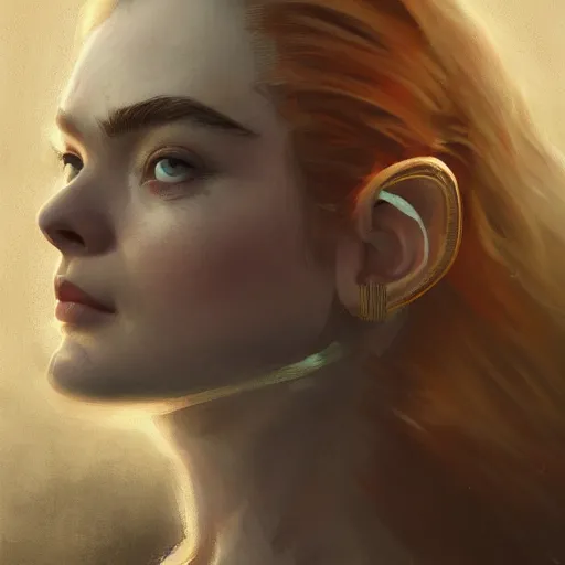 Image similar to head and shoulders portrait of modern darna, elle fanning in fallout 3, intricate, elegant, dark vibes, highly detailed, digital painting, artstation, glamor pose, concept art, smooth, sharp focus, illustration, art by wlop, mars ravelo and greg rutkowski