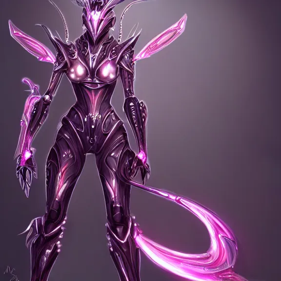 Image similar to highly detailed exquisite fanart, of a beautiful female warframe, but as an anthropomorphic robot dragon with, shiny silver armor with fuchsia accents, engraved, elegant pose, close-up shot, full body shot, epic cinematic shot, sharp claws for hands, long elegant tail, professional digital art, high end digital art, singular, realistic, DeviantArt, artstation, Furaffinity, 8k HD render