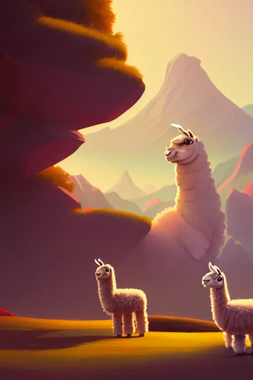 Image similar to The Llama, illustration, painting oil on canvas by James Gilleard octane render trending on artstation, 4k, 8k, HD