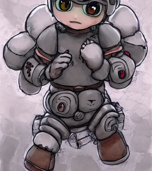 Prompt: beautiful little boy wearing an cyborg bear suit, artwork in kentaro miura and made in abyss and, inspired in super bomberman, smooth, beautiful lightness, anatomically correct, trending on pixiv, forest