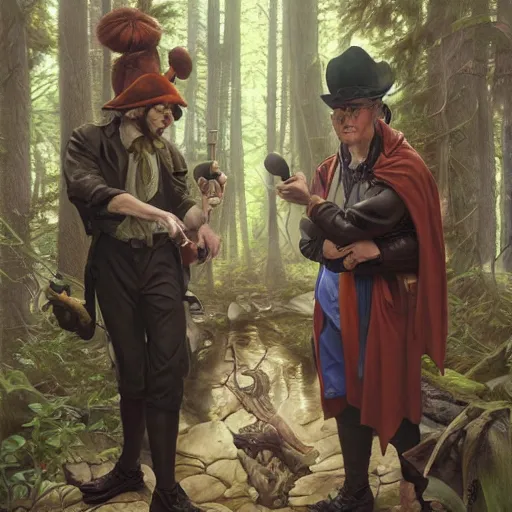 Image similar to Rocky and Bullwinkle in real life, highly detailed, digital fantasy character, painted portrait, artstation, concept art, hard focus, illustrations, insane detail, forest, works by Artgerm and Greg Rutkowski, Alphonse Mucha and Craig Mullins, James Jean, Andrey Ryabovichev, Mark Simonetti and Peter Morbacher, 16k,