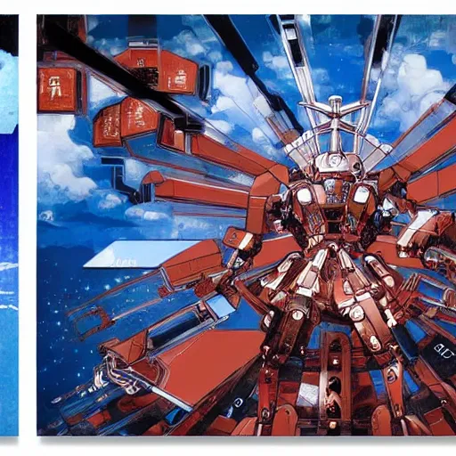 Image similar to the fullmetal wired neon friendly robot orion crosses the infinite tori gates between reality and simulation, hanafuda oil on canvas by ivan shishkin, james jean and yoji shinkawa