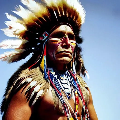 Image similar to photo of a real-life futuristic cyber native american warrior