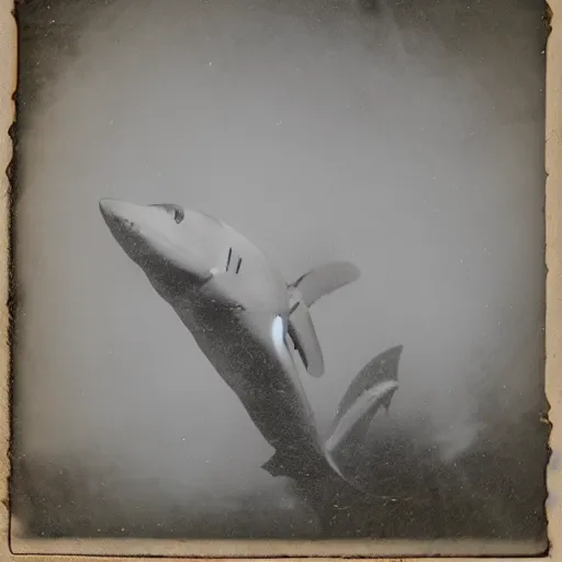 Image similar to underwater tintype ghost riding a shark