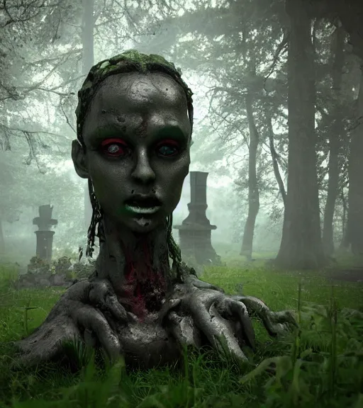 Prompt: weeping demon statue in graveyard surrounded by beautiful forest, vintage film photo, cgsociety, octane render, trending on artstation, artstationHD, artstationHQ, unreal engin