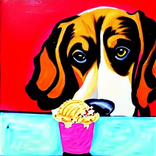 Image similar to painting of a dog eating ice cream