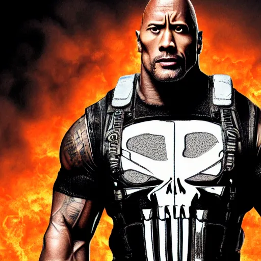 Image similar to Dwayne Johnson in the punisher digital art 4k detailed super realistic