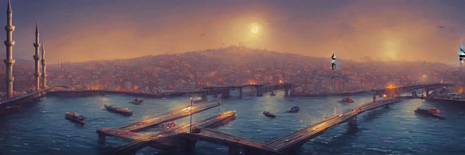 Image similar to a cinematic scene from istanbul bridge, concept art by nick ford and sylvain sarrailh,