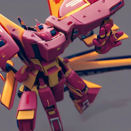 Prompt: A McDonalds Gundam, dynamic pose, greebles, anime, octane render, ultrarealistic