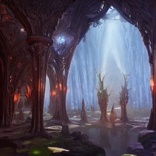 Prompt: ,inside a magical ethereal elven city, highly detailed, 4k, HDR, award-winning, artstation, octane render