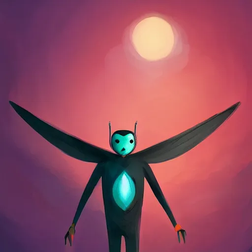 Image similar to an very happy upbeat humanoid mothman very stylized, slim, in the style of jihoon park, digital art painting, winning award image, matte painting, light colours, superb, trending in artstation