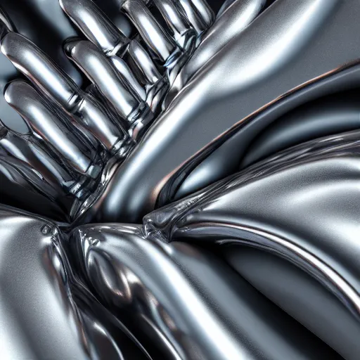 Prompt: hyperfuturism abstract 3 d object, liquid metal, chrome, fur, octane render, high detail