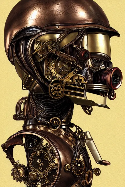 Image similar to steampunk helmet fantasy art mask robot ninja stylized digital illustration sharp focus, elegant intricate digital painting artstation concept art global illumination ray tracing advanced technology chaykin howard and campionpascale and cooke darwyn and davis jack