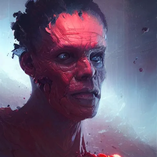 Image similar to scifi portrait by Greg Rutkowski, a person infected with a kind of reddish silt that is sprouting from all over his body, violent and vicious appearance, scifi, space horror, digital painting, artstation, concept art, smooth, sharp foccus ilustration, Artstation HQ.