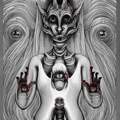 Image similar to naraka buddhist demon korean female, nazgul, happy female alien, tubular creature, blood vessels, no face, dystopian surrealism, alex ries zdzisław beksinski, symmetrical long head, smooth marble surfaces, smooth marble surfaces, detailed ink illustration, detailed ink illustration, raiden metal gear, cinematic smooth stone, deep aesthetic, concept art, intricate