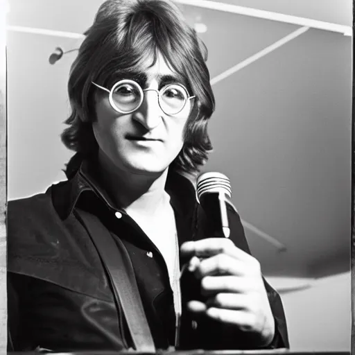 Prompt: A studio photograph of John Lennon, studio lighting, 1974