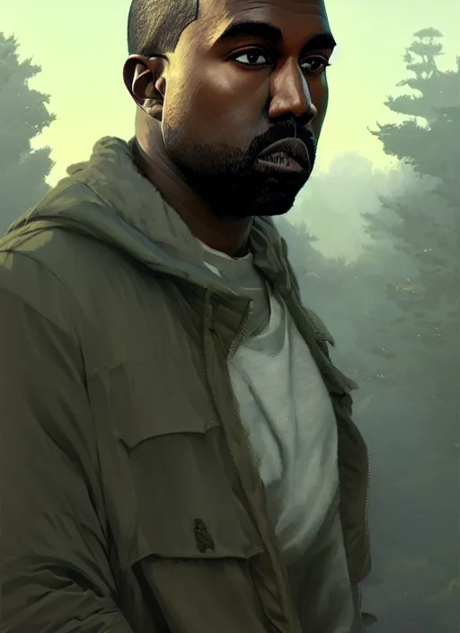 Image similar to highly detailed portrait kanye west in gta v stephen bliss unreal engine fantasy art by greg rutkowski loish rhads ferdinand knab makoto shinkai lois van baarle ilya kuvshinov rossdraws tom bagshaw global illumination radiant light detailed intricate environment