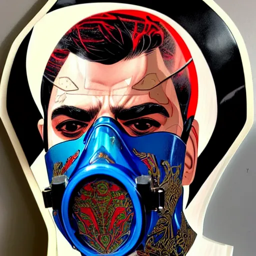 Image similar to a profile photo of a persian man with a diving mask with side profile blood in ocean intricate details by MARVEL comics and Sandra Chevrier-C