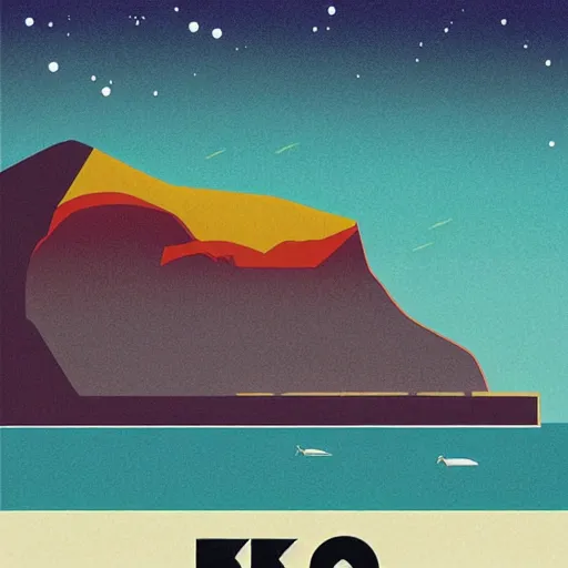 Prompt: a vintage travel poster for Onkalo Deep Geological Repository for Spent Nuclear Fuel, retro, art deco, minimal, colourful, tourism, etsy, artstation