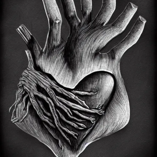 Prompt: illustration of hands ripping a heart into pieces, sadness, dark ambiance, concept by Godfrey Blow, featured on deviantart, drawing, sots art, lyco art, artwork, photoillustration, poster art