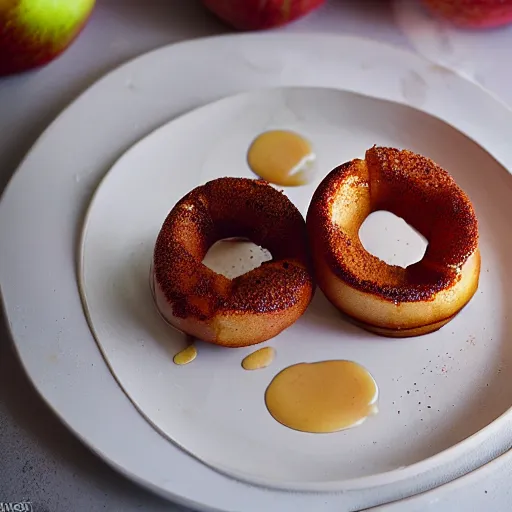 Prompt: baked apple rings with cinnamon and ice-cream, Michelin star, award winning