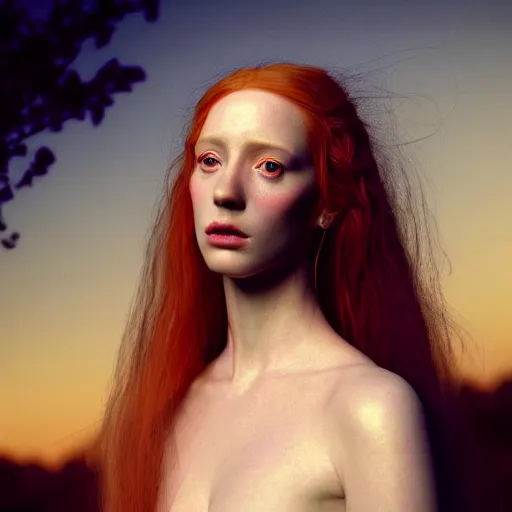 Prompt: photographic portrait of a stunningly beautiful english renaissance female in soft dreamy light at sunset, beside the river, soft focus, contemporary fashion shoot, in a denis villeneuve and tim burton and ridley scott movie, by edward robert hughes, annie leibovitz and steve mccurry, david lazar, jimmy nelsson, extremely detailed, breathtaking, hyperrealistic, perfect face, octane render