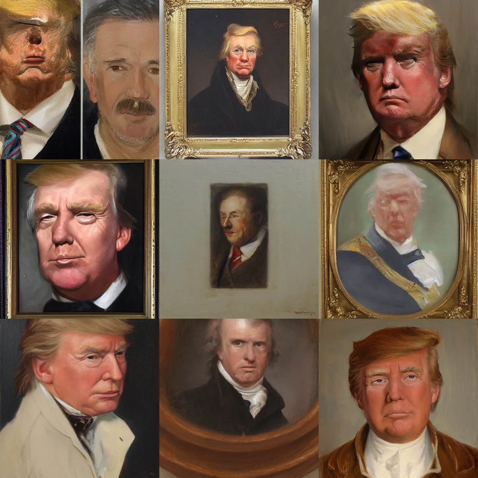 Prompt: facial portrait of donald trump, oil on canvas by william sidney mount - 1 7 9 2, trending on artstation