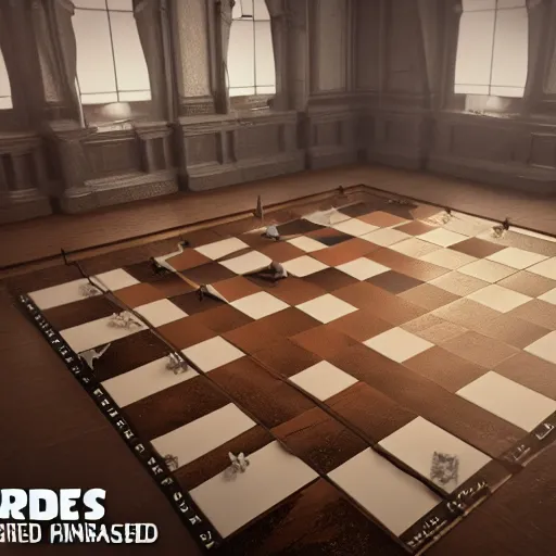 Prompt: pieces on the chessboard staged a bloody massacre, ultra - quality, 3 d render, unreal engine 5