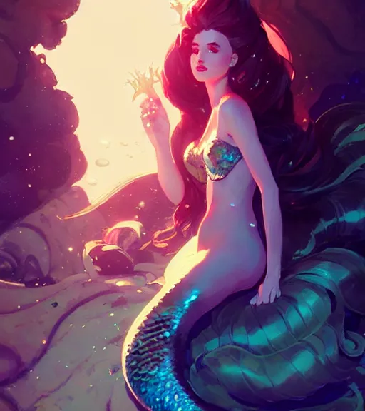 Prompt: portrait of a beautiful mermaid queen in complex and shiny dress by ross tran and atey ghailan, by greg rutkowski, by greg tocchini, by james gilleard, by joe fenton, by kaethe butcher, dynamic lighting, grunge aesthetic