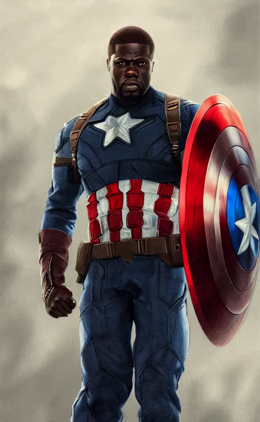 Image similar to kevin hart as captain america, dynamic lighting, photorealistic fantasy concept art, trending on art station, stunning visuals, creative, cinematic, ultra detailed