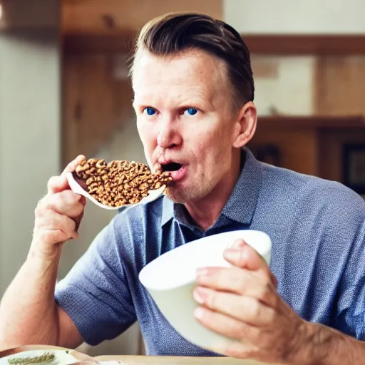 Image similar to promotional shot of erling haaland eating cereal,