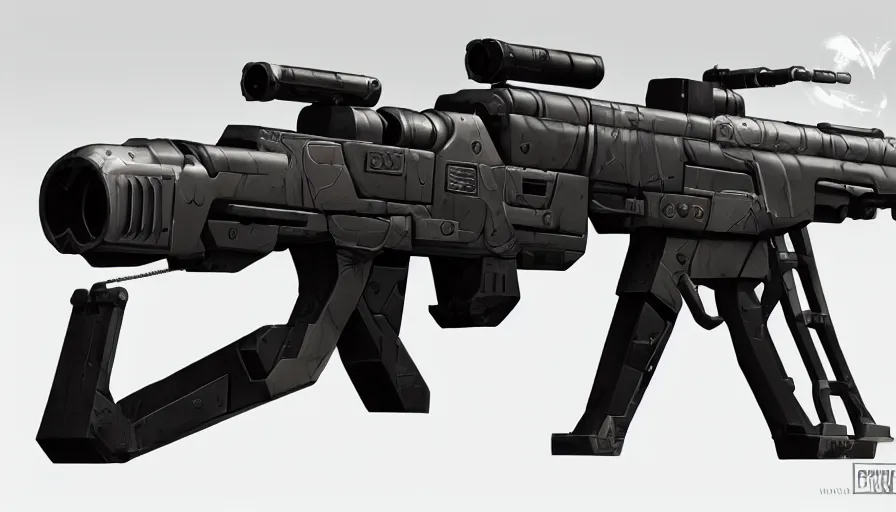 Image similar to extremely detailed realistic side view of a sci fi light machine gun, detailed trigger, chemically propelled, battery powered, smooth streamline, battery and wires, railgun, chemrail, gauss, elegant sleek smooth body, white paint, smooth utopian design, ultra high quality, minimalist, octane, cod, destiny, warframe, terminator